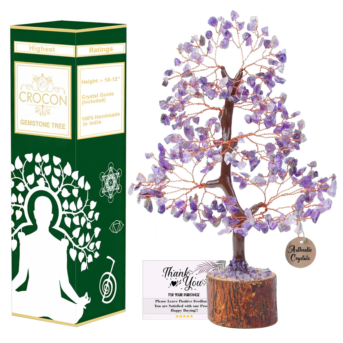 Crocon® Amethyst Crystals Tree, Birthday Gifts for Women & Men, Purple House Decor for Shelf Healing Crystals, Spiritual Gift Purple Decor, House Warming Gifts New Home, Birthday Gift for Mom Sister