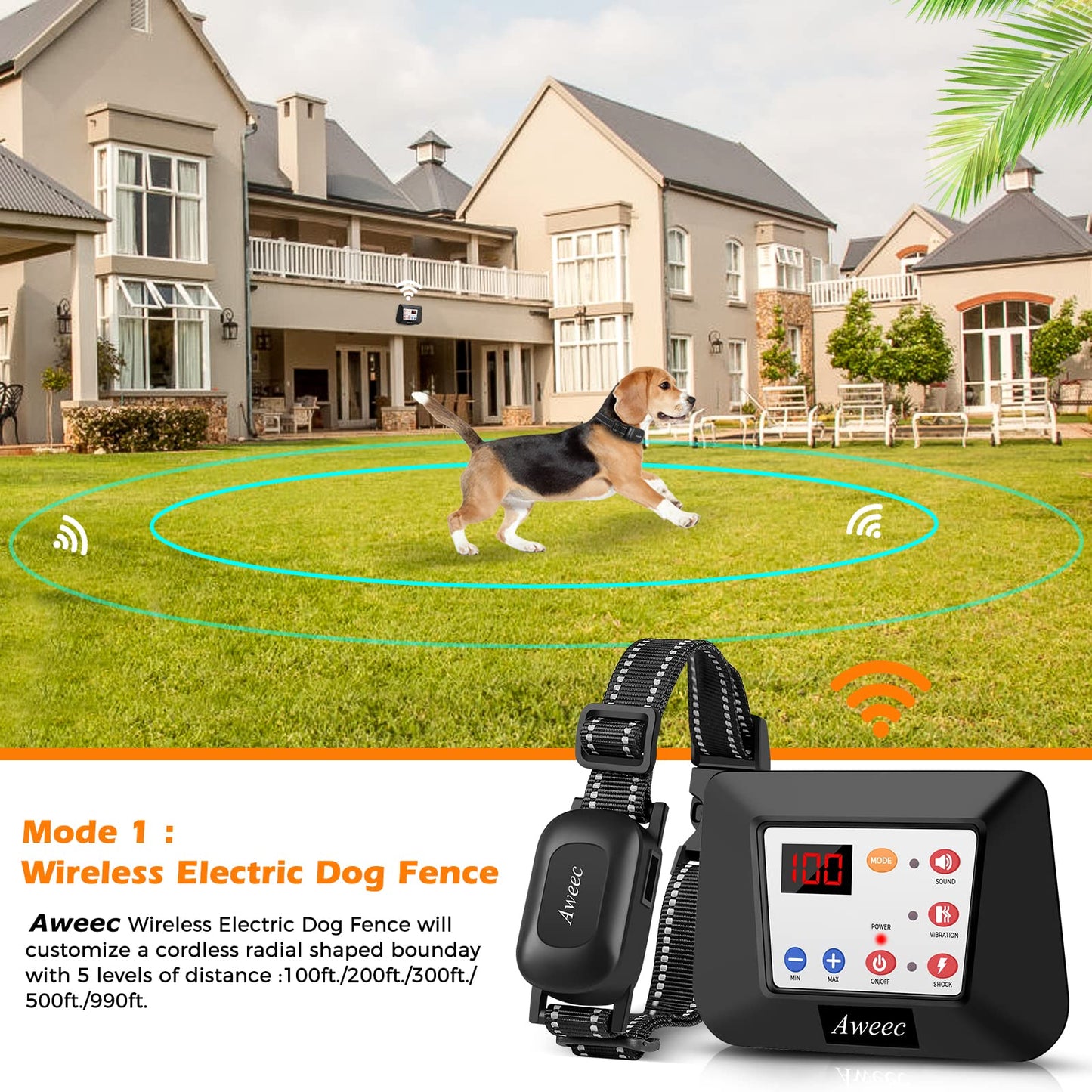 Aweec Wireless Dog Fence, 2-in-1 Electric Dog Fence & Training Collar with Remote, 2025 Pet Containment System, Dog Boundary Container,Suitable & Harmless for Small/Medium/Large Dogs