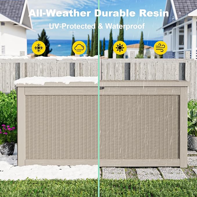 320 Gallon Outdoor Storage Box,Large Waterproof UV Resistant Deck Box,Lockable Storage Container for Patio Furniture Cushions Garden Tools and Pool Accessories(Gray)