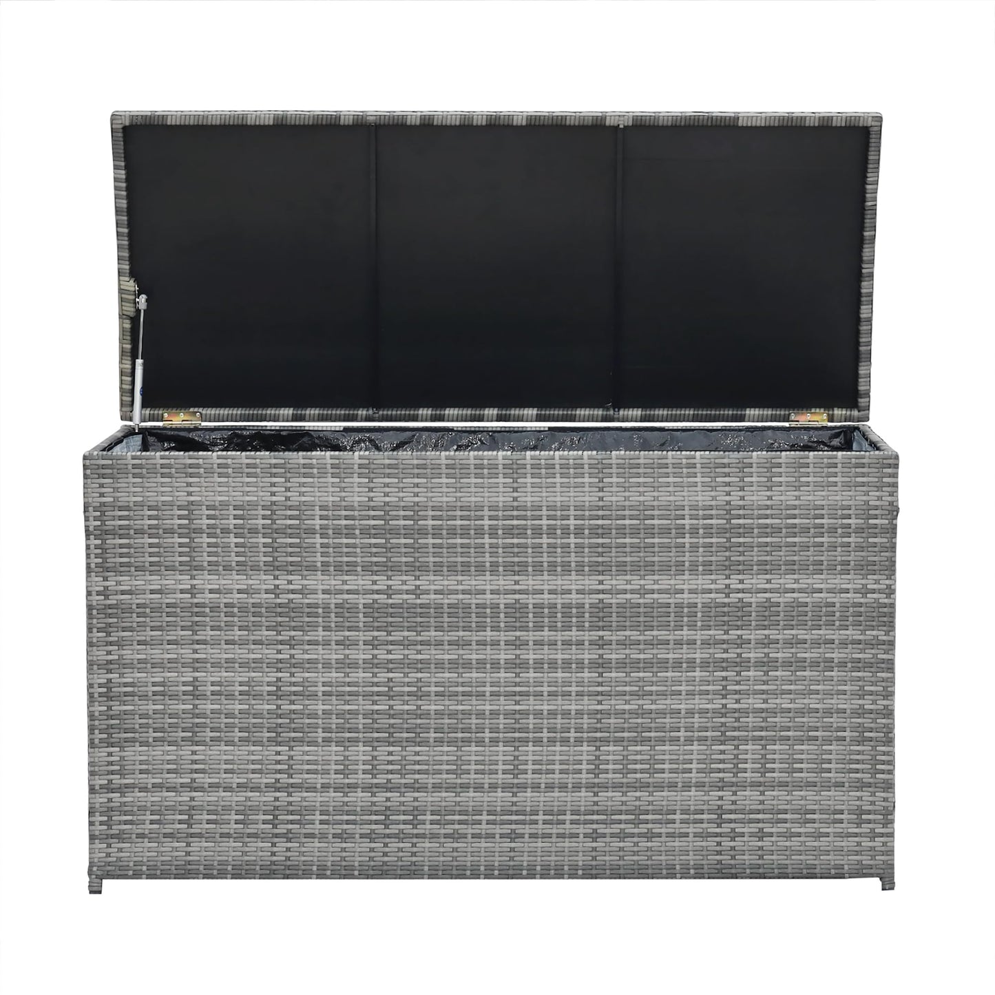Teamson Home 154 Gallon Lined Weather Resistant Outdoor Rattan Wicker Patio Deck Storage Box with Soft Close Hinges for Patio Furniture Cushions or Pool Accessories, Gray