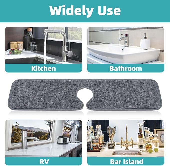 PoYang 2 Pack Faucet Mat for Kitchen Sink Splash Guard Long: Super Absorbent
