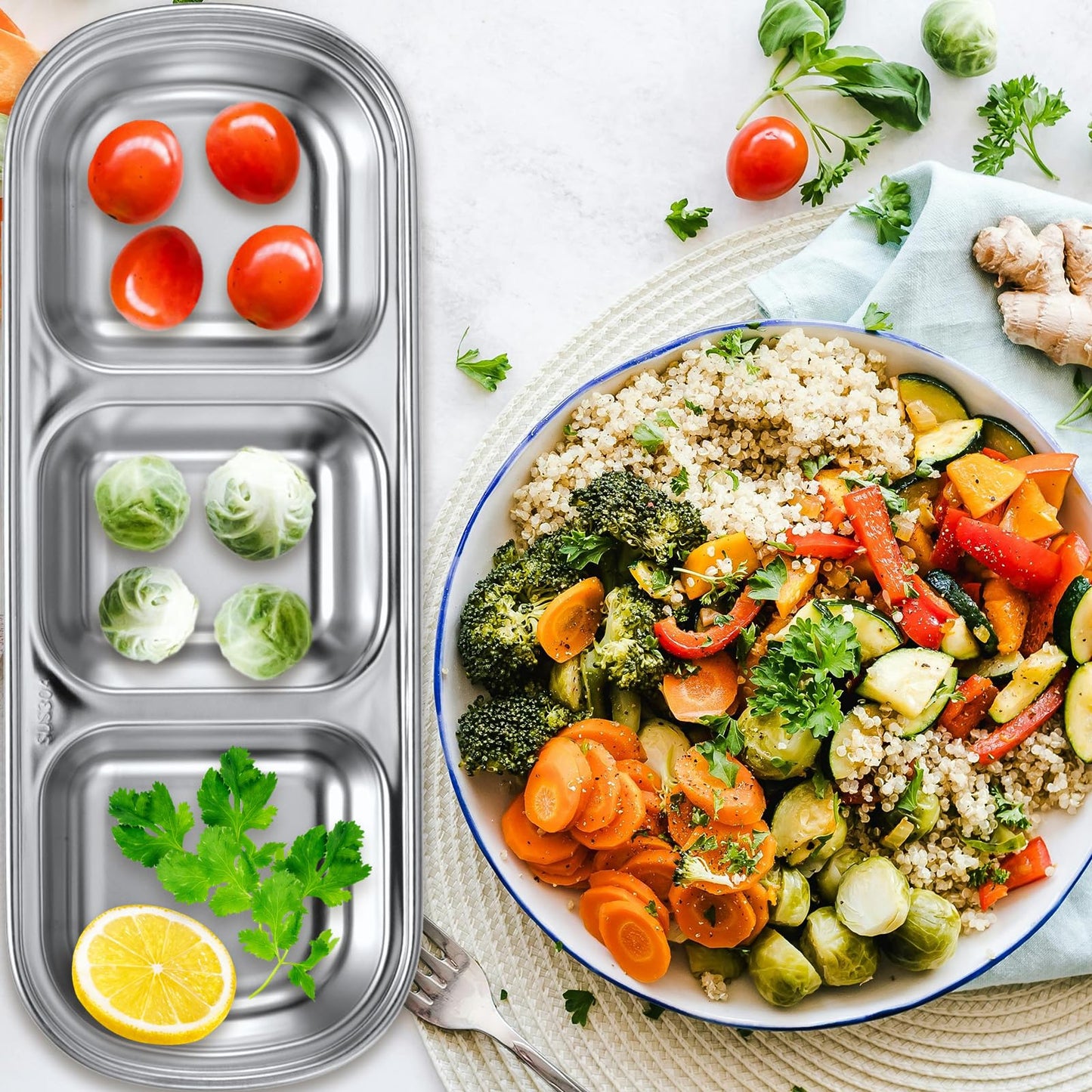 uxcell 4 Pack Stainless Steel Dish Dipping Bowls with Rectangular Compartment Divided, Metal Seasoning Plate Dipping Bowl for Condiment Home Party Restaurant Picnic Travel, Silver