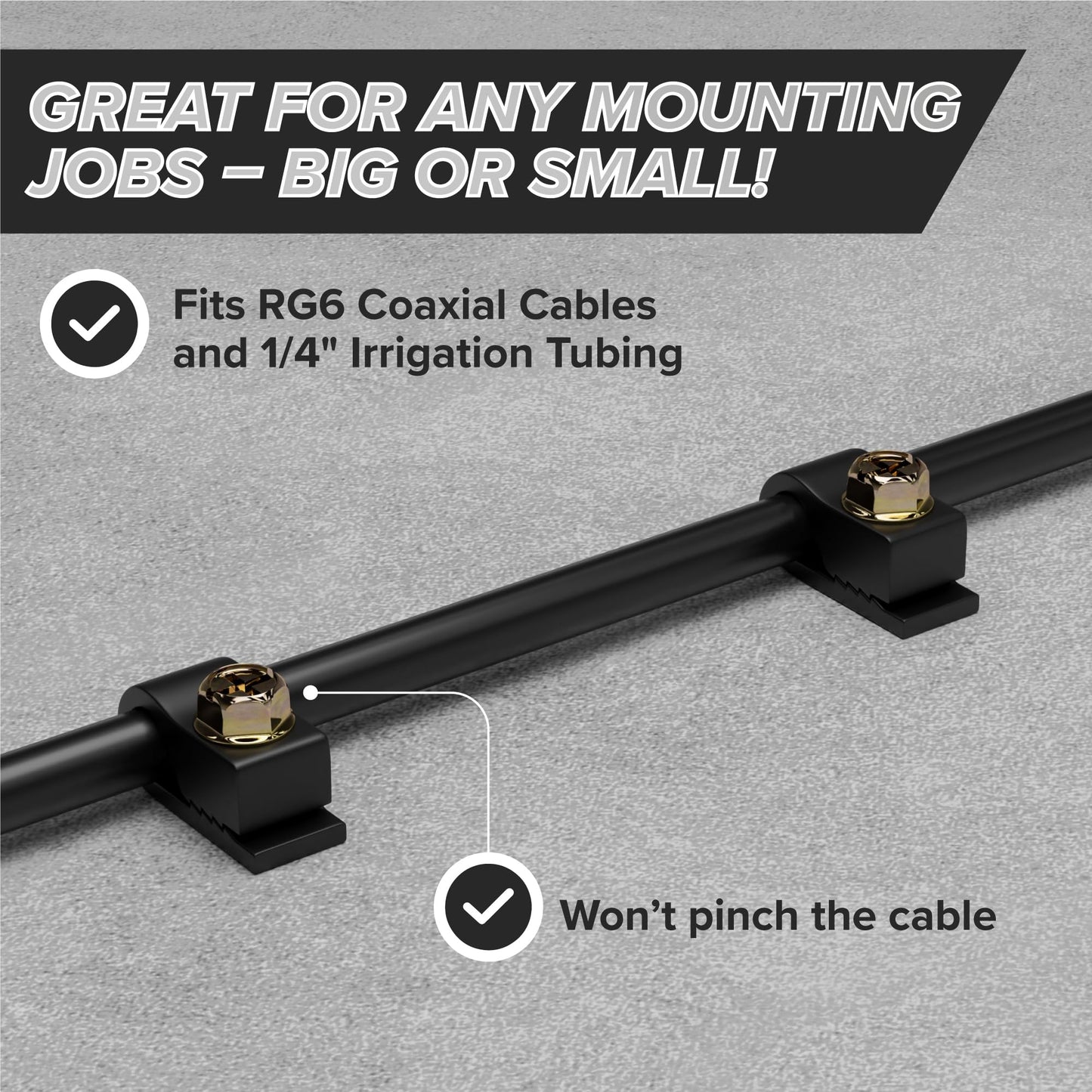 THE CIMPLE CO Wire Clips, Single Cable Wall Clip, Coaxial, Cat6, Electrical Wire, Ethernet, 1/4 in (6 mm) Screw Fastener, 100 Pack, Black