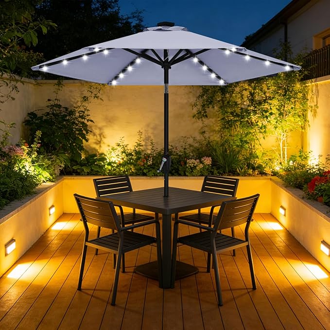 ABCCANOPY Durable Solar Led Patio Umbrellas with 24LED Lights 7.5FT with 6 Sturdy Ribs (Fog Gray)