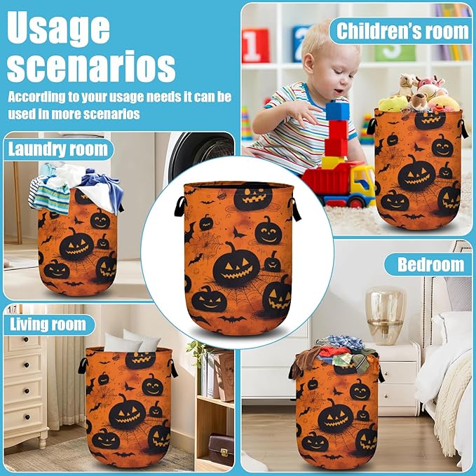 Spooky Pumpkin Laundry Basket, Halloween Laundry Hamper Collapsible Oxford Cloth