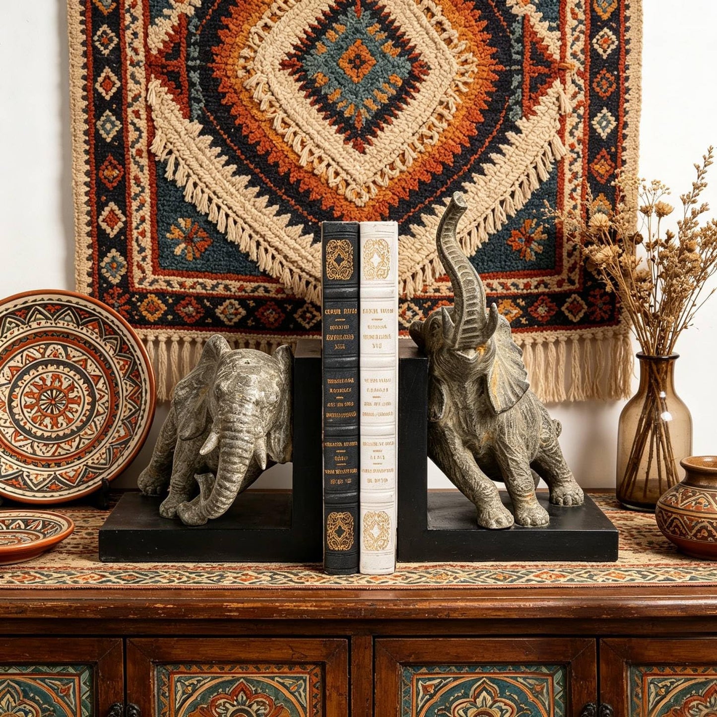 Decorative-Bookends Elephant Book-Ends Heavy Duty - Book Stoppers for Home Office School 5.34 LBS 11.8 * 7.9 * 9.8 Inch Newman House Studio