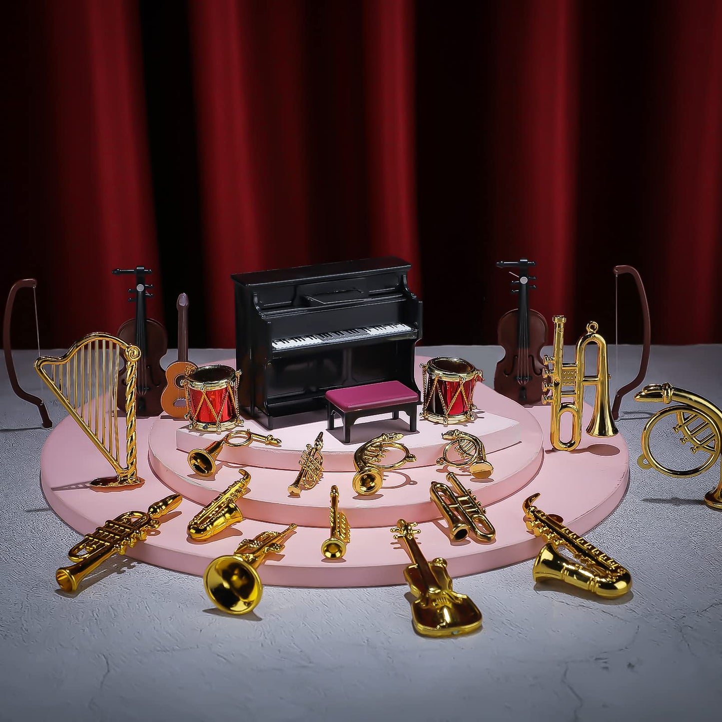 24 Pcs Dollhouse Musical Instruments Miniature Violin Piano Trumpet Saxophone Electric Guitar Tiny Christmas Instruments Set for Party Gift Mini House Musical Room Succulent Garden (Black Piano)