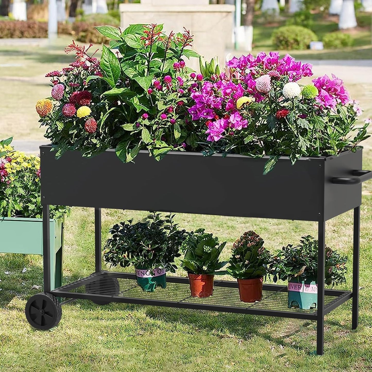 JWPEHOE 51 × 26 × 31.5 Inches Raised Garden Bed with Legs/Storage Shelf, Mobile Planter Box for Outdoor Plants, Elevated Garden Bed for Backyard, Balcony, Black