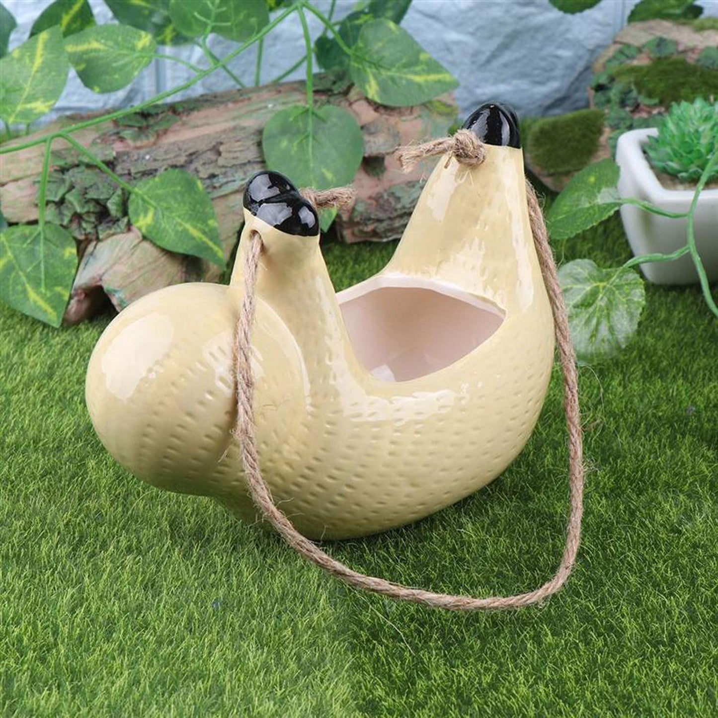Angelland Sloth Gifts for Women, Hanging Planter for Indoor Outdoor Plants, Ceramic Pot for Succulent Cactus, Gardening Flowerpot for Plant Lover Yellow