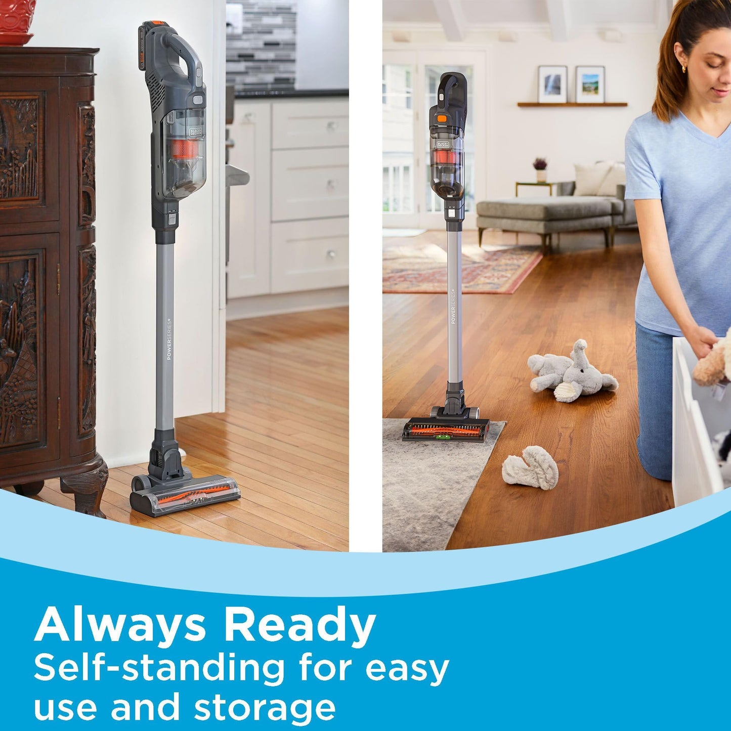 BLACK+DECKER POWERSERIES+ 20V MAX Cordless Vacuum Cleaner, Stick Vacuum Rechargeable with LED Floor Lights, Anti-Tangle Lightweight, Removable Battery (BHFEA18D1)