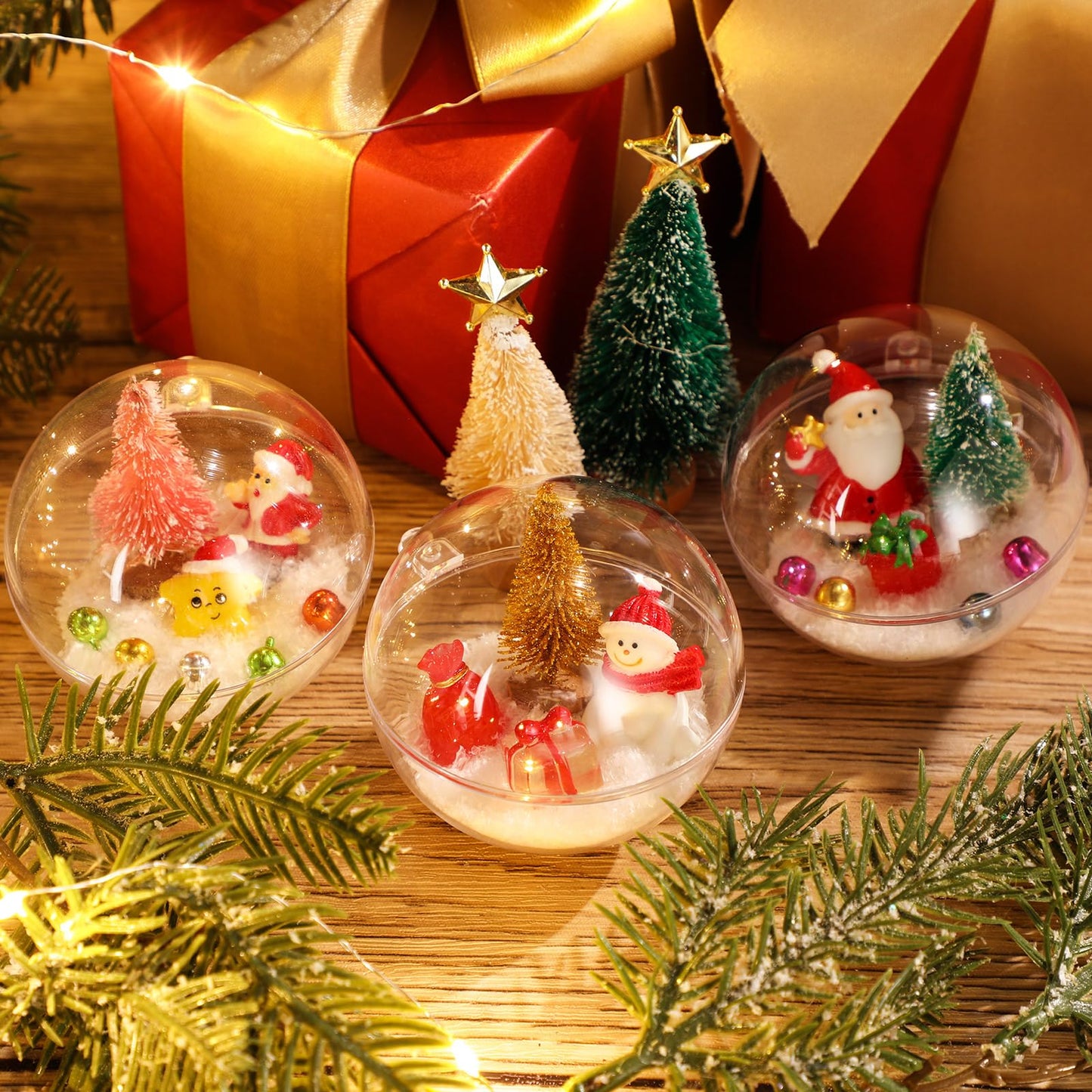 Roowest 96 Pcs Miniature Ornaments for Snow Globe Kit DIY Christmas Village Decoration Christmas Figurines Mini Ornaments with Snowman Reindeer Santa Claus Snowflake(Green)