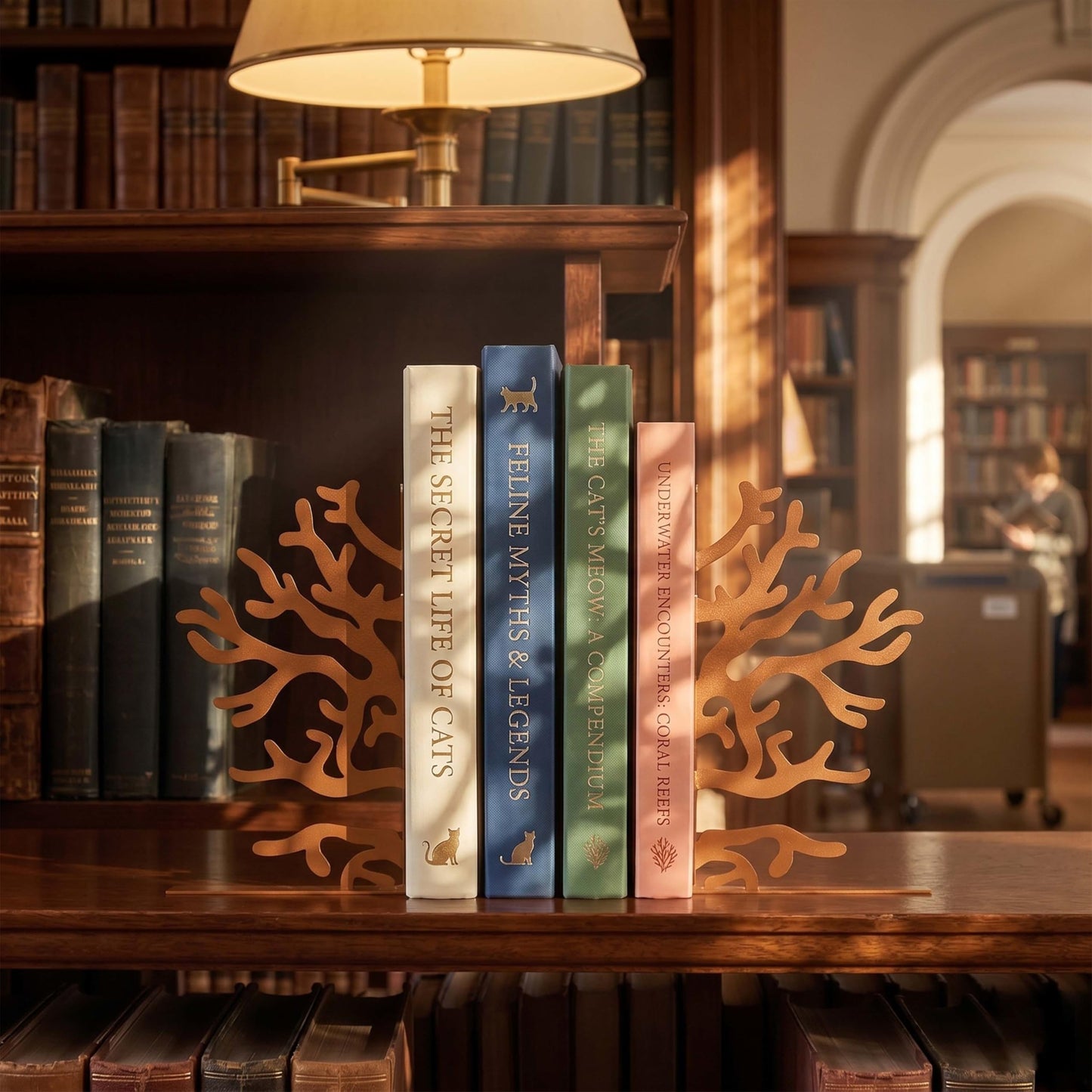 Zckjnoi Brown Metal Coral Reef Decorative Bookends, Unique Coastal Book Ends for Bookshelf Desk Bedroom Living Room Home Office Decors, Nautical Sea Heavy Duty Non Slip Books Holders