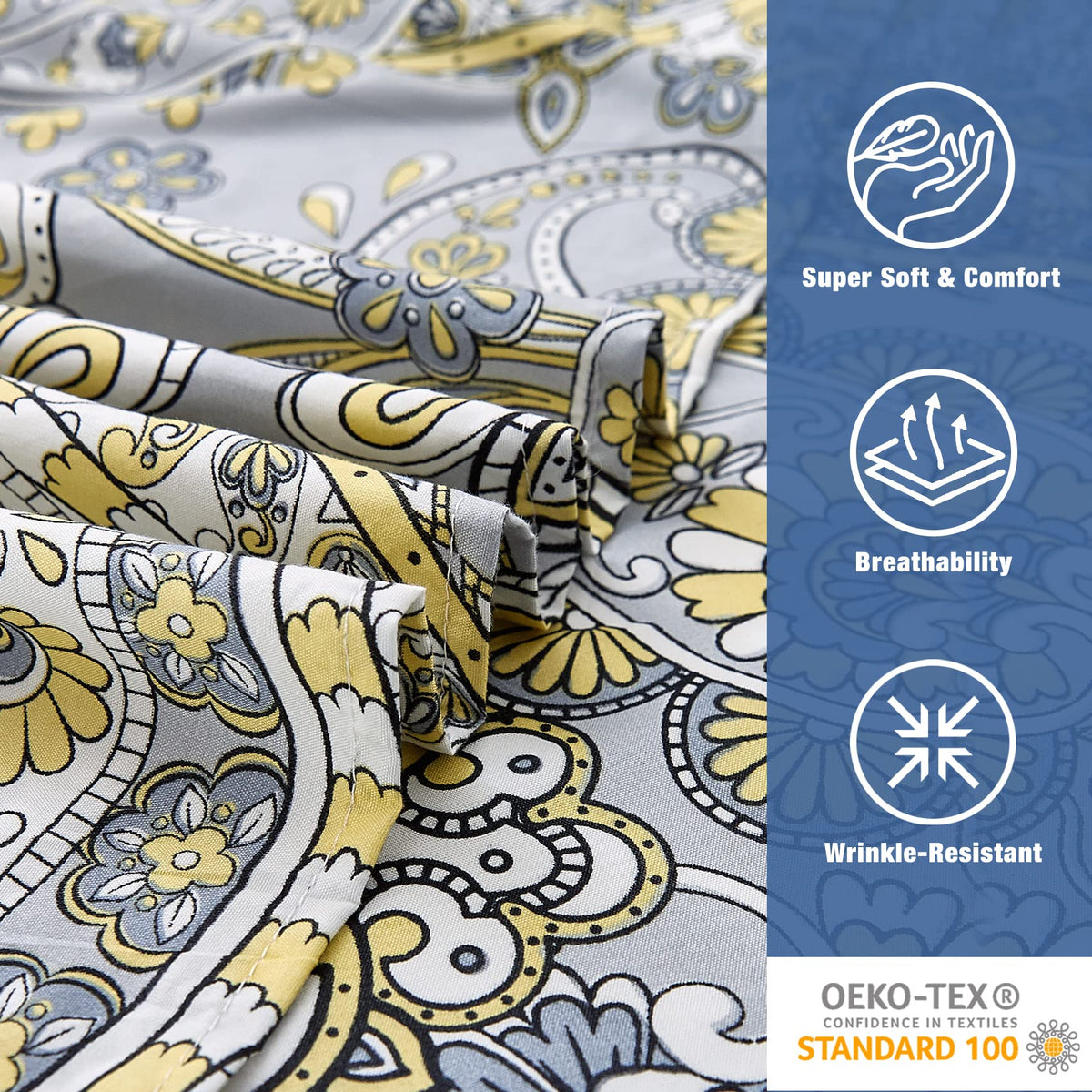 JSD Paisley Sheet Set Full Size, 4 Piece Retro Pattern Microfiber Bedding Sheets Extra Deep Pocket