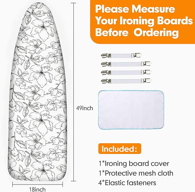 Ironing Board Cover and Pad, 18x49 Extra Wide Thick Iron Padding, Scorch &