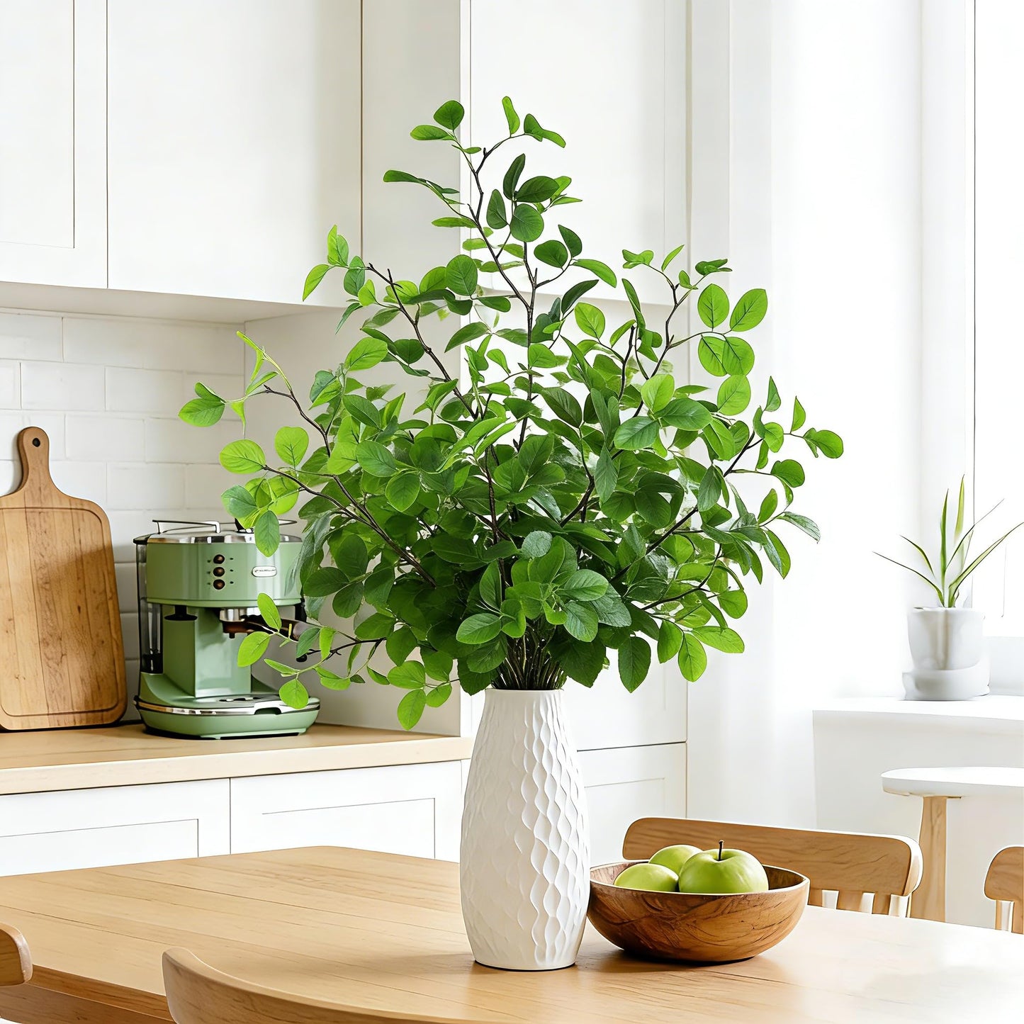 Uieke 8Pcs 37" Faux Eucalyptus Stems, Artificial Plants Indoor Lifelike Silk Plastic Plants for Spring Decoration, Faux Greenery Stems for Wedding Kitchen Home Decor