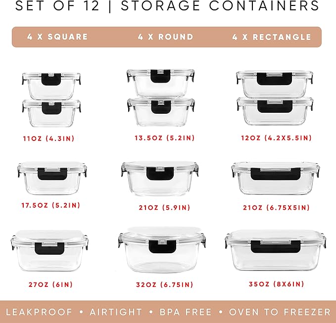 JoyJolt 24pc Borosilicate Glass Storage Containers