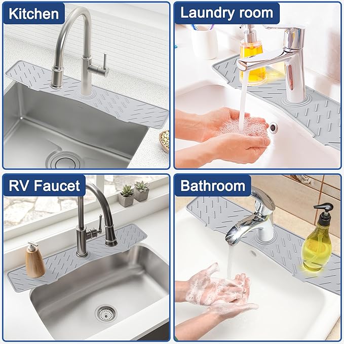 Meiliweser Faucet Mat for Kitchen Sink – 24” x 5.1” Extra-Long Silicone Splash