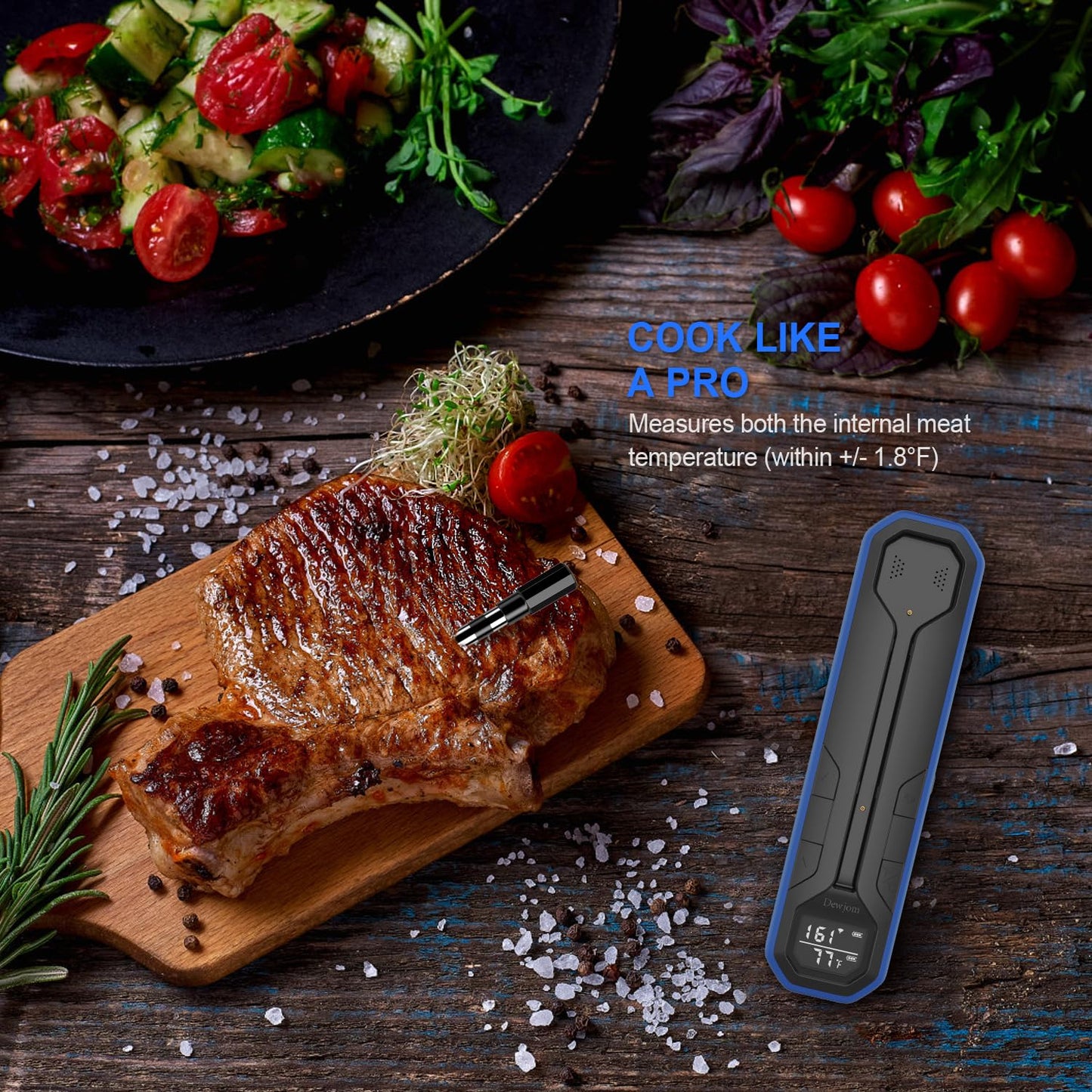 Wireless Meat Thermometer – Digital Cooking Thermometer with Wireless Probe – 500Ft Remote Range Food Thermometer – with iOS & Android Read App -Preprogrammed Temperatures for BBQ, Oven, Grill
