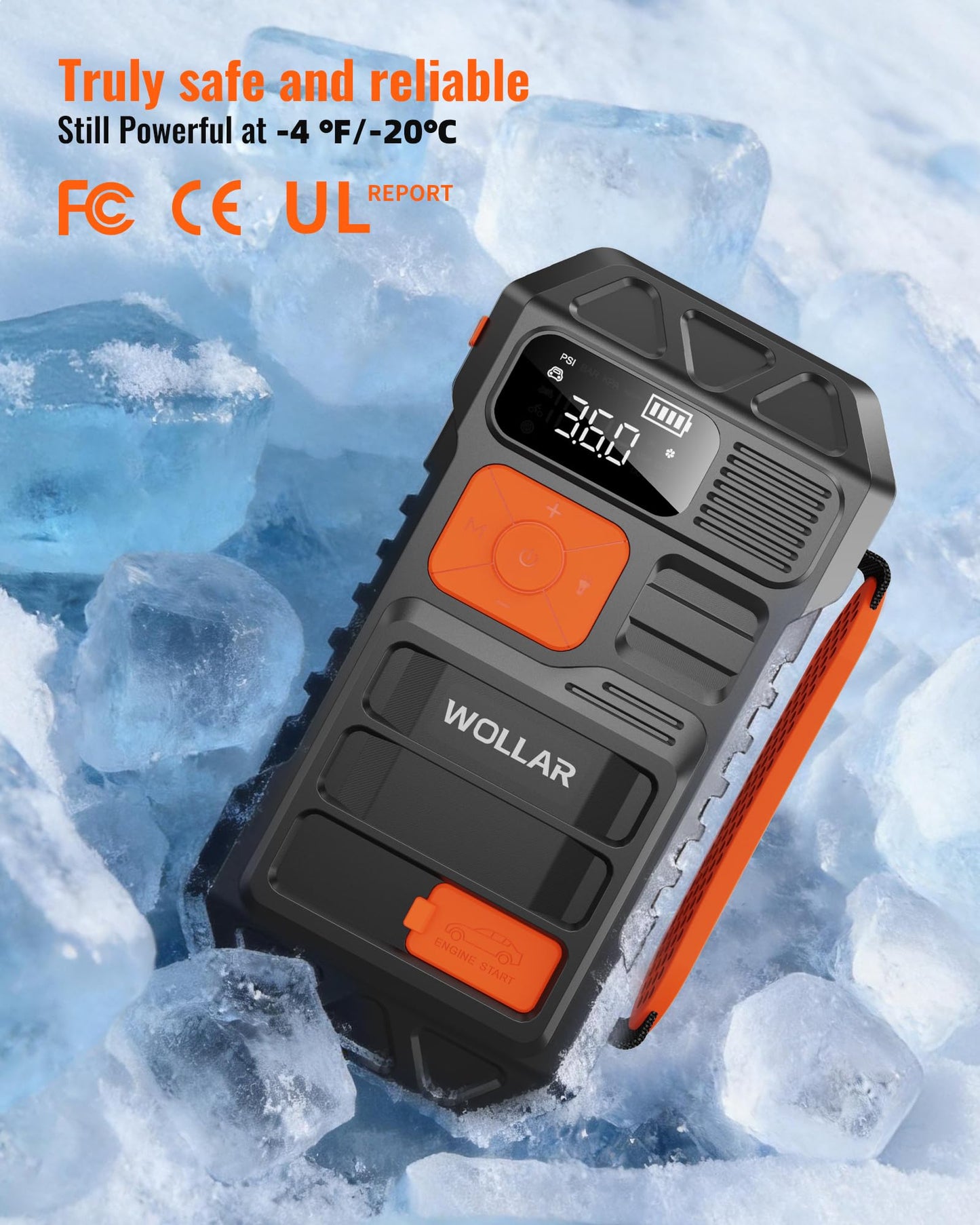 WOLLAR 4000A Peak Jump Starter with Dual-Cylinder Air Compressor - 5-in-1 Car Battery Jumper Starter, 12V Portable 160PSI Ultra-Fast Tire Inflator, 24000mAh 88.8Wh Jump Box for 10L Gas/Diesel Engines