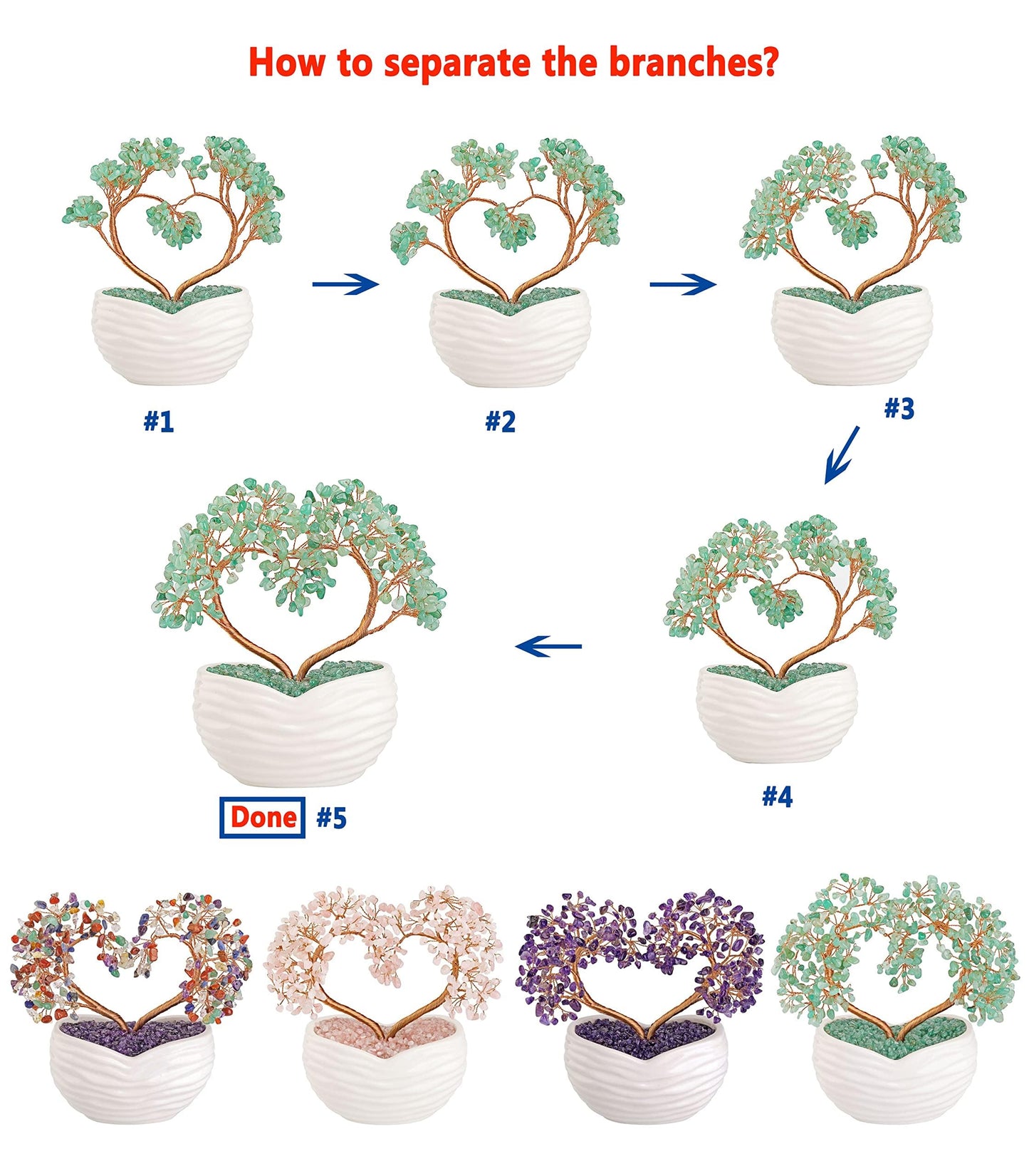 GEHECRST Amethyst Crystals Heart Money Tree Reiki Healing Gemstones Quartz Bonsai Tree Feng Shui Crystal Ornament for Home Desk Decoration Love Heart Crystal Gifts for Mom Christmas Day Her Women
