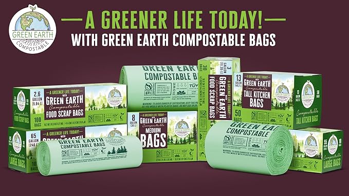 Green Earth Compostable Small Kitchen Food Scrap Trash Bags, Extra Thick 0.71