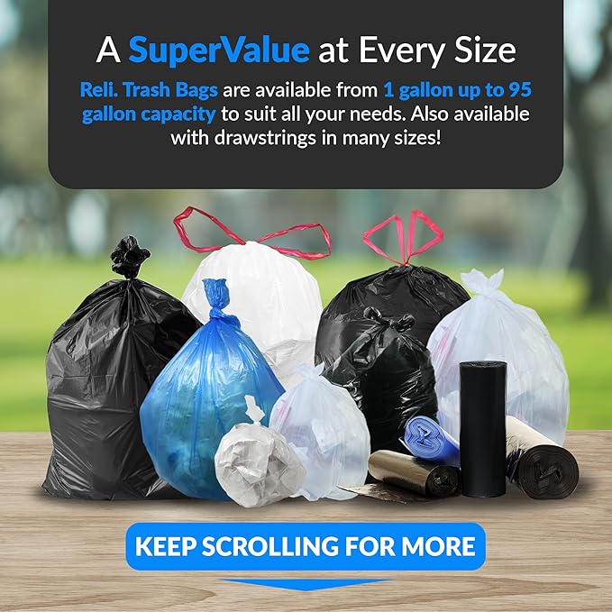 Reli. 95 Trash Bags Heavy Duty | 68 Trash Bags | Super Sizeable