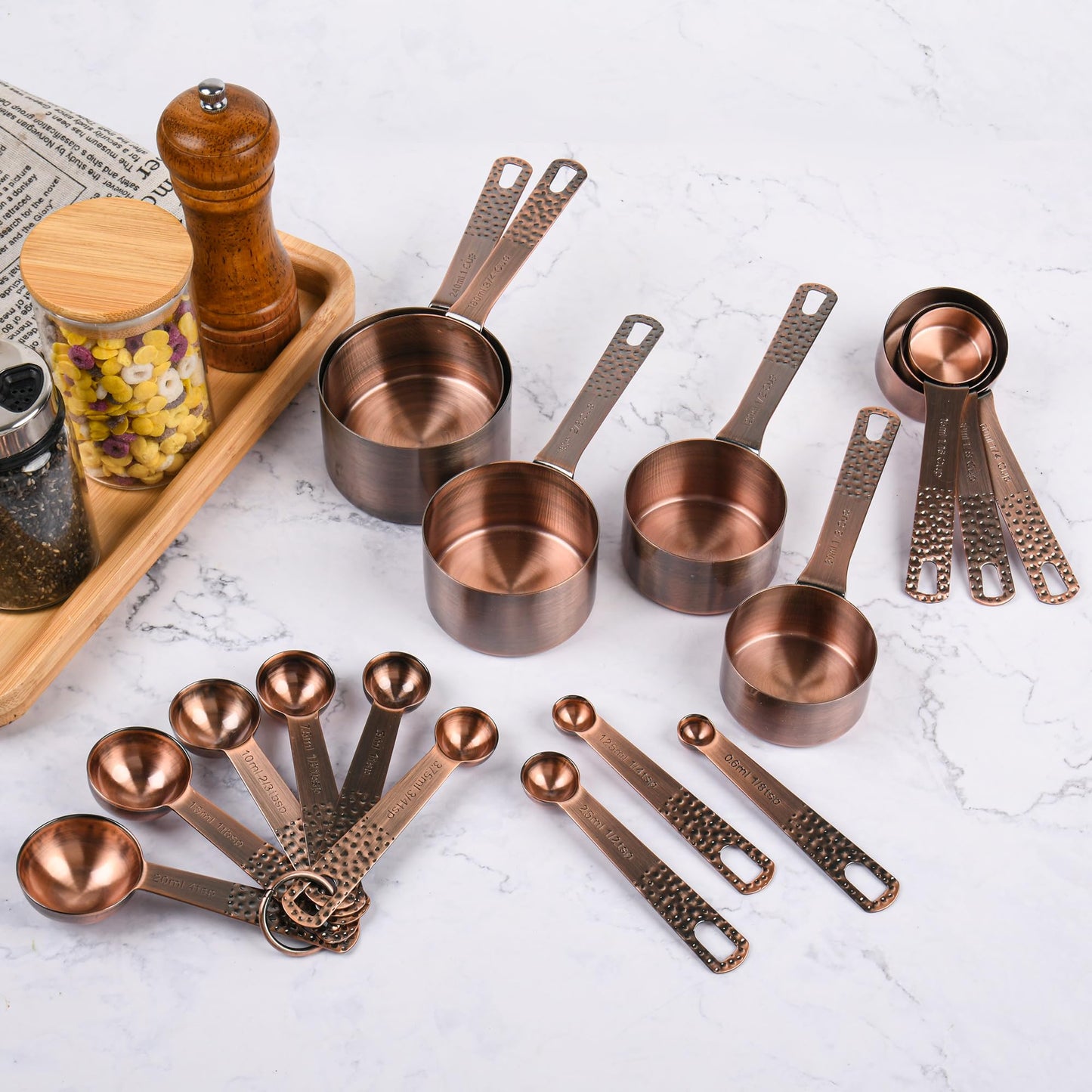 Nstezrne Copper Plated Measuring Cups and Spoons set 18 for Dry & Liquid, Metric & US Stainless Steel Measuring Cup and Spoon Set with Leveler for Baking & Kitchen