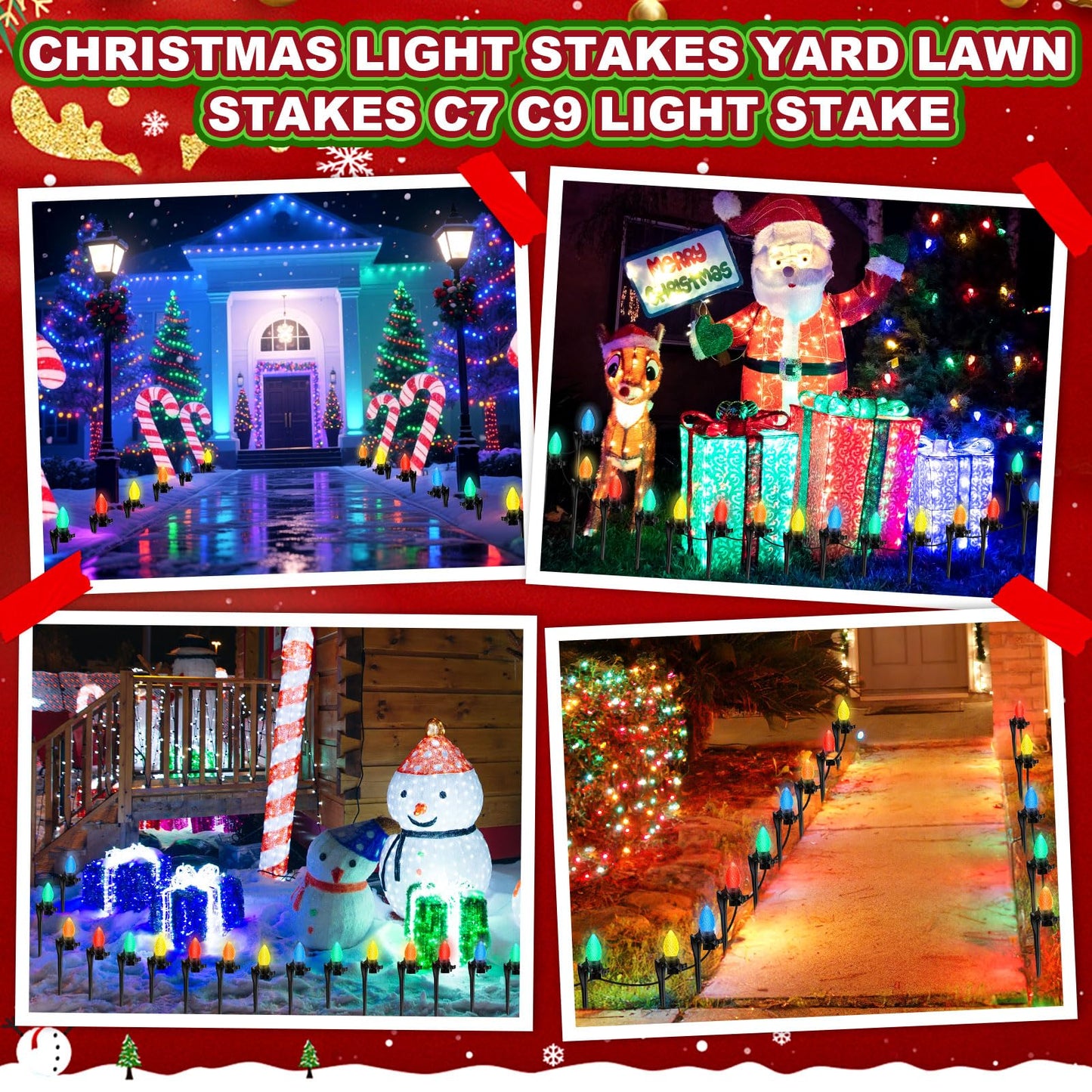 Augshy 100 Pack Christmas Light Stakes, 7.5 inch Yard Lawn Holiday Light Ground Stakes for C7 C9 Outside String Lights Universal Outdoor Light Holders for Christmas Decoration Garden Lawn Path Black