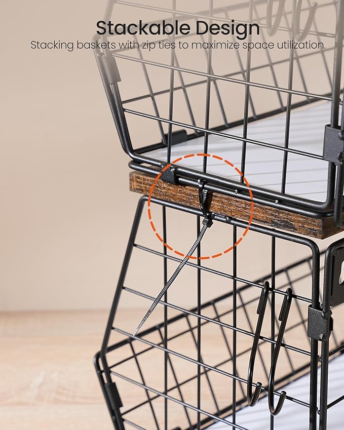 2-Tier Fruit Basket for Kitchen, Stackable Hanging Basket Wire Baskets