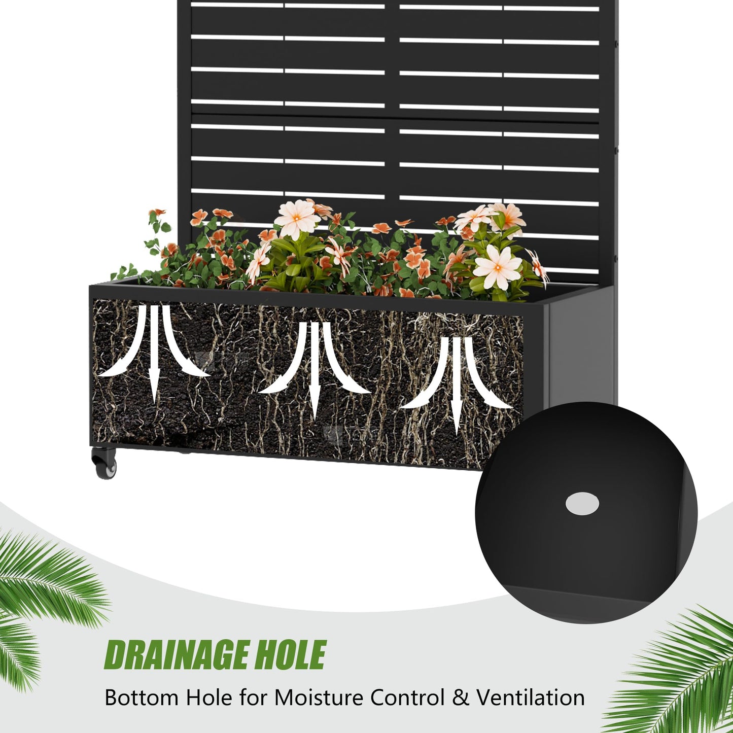 Casaphoria 72"x35" Metal Raised Garden Bed with Trellis(2 Pack), Outdoor Planter Box with Wheels & Drainage Holes for Climbing Plants, Flowers, Elevated Garden Kit with Privacy Screen, Black-Louvered