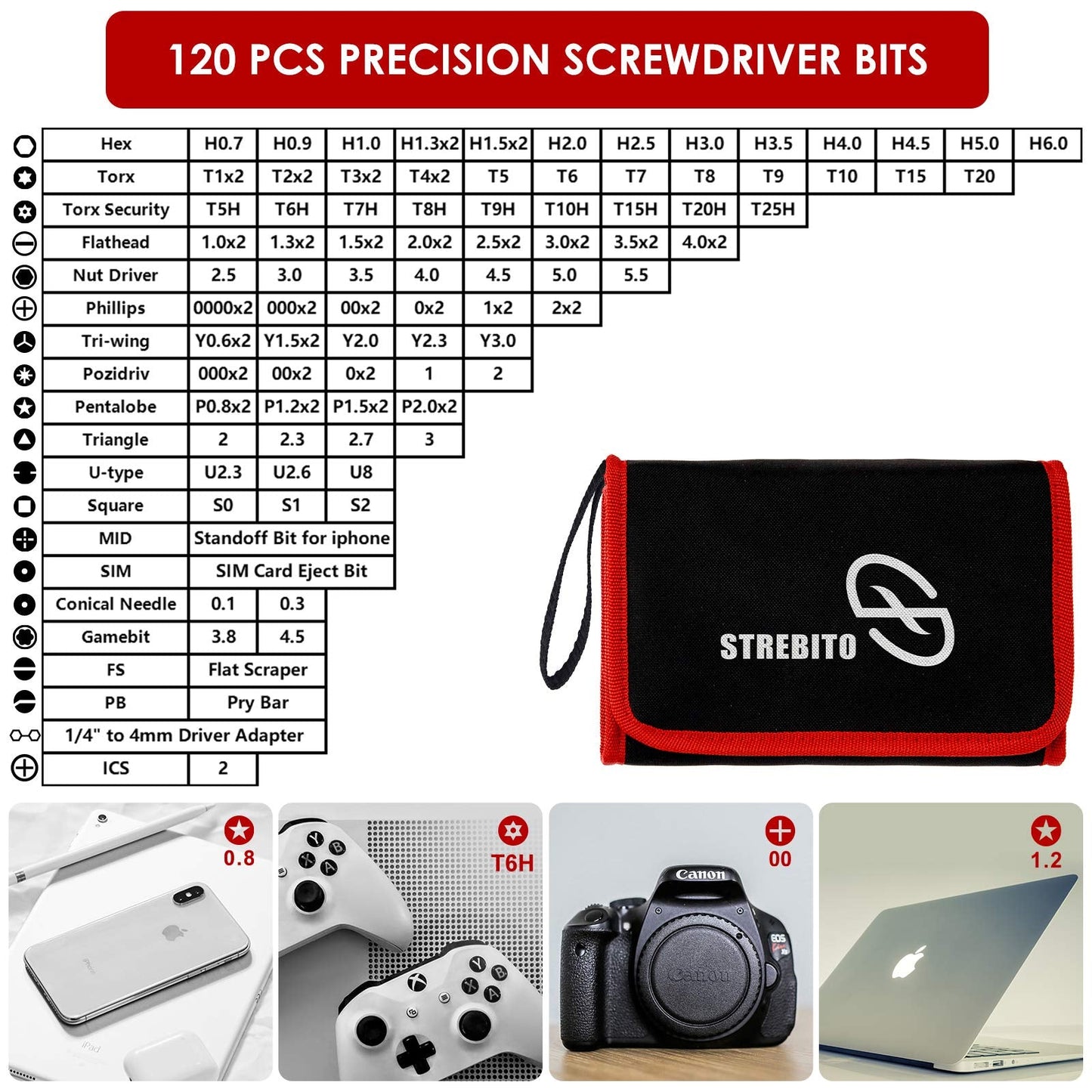 STREBITO Screwdriver Sets 142-Piece Electronics Precision Screwdriver with 120 Bits Magnetic Repair Tool Kit for iPhone, MacBook, Coumputer, Laptop, Tablet, PS4, Xbox, Nintendo, Eyeglasses, Jewelers