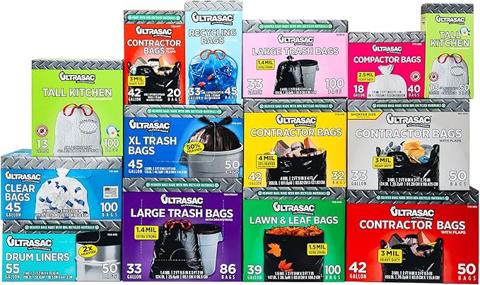 Ultrasac Blue Recycling Bags 33 Gallon 0.9 MIL, 33.5" x 38"