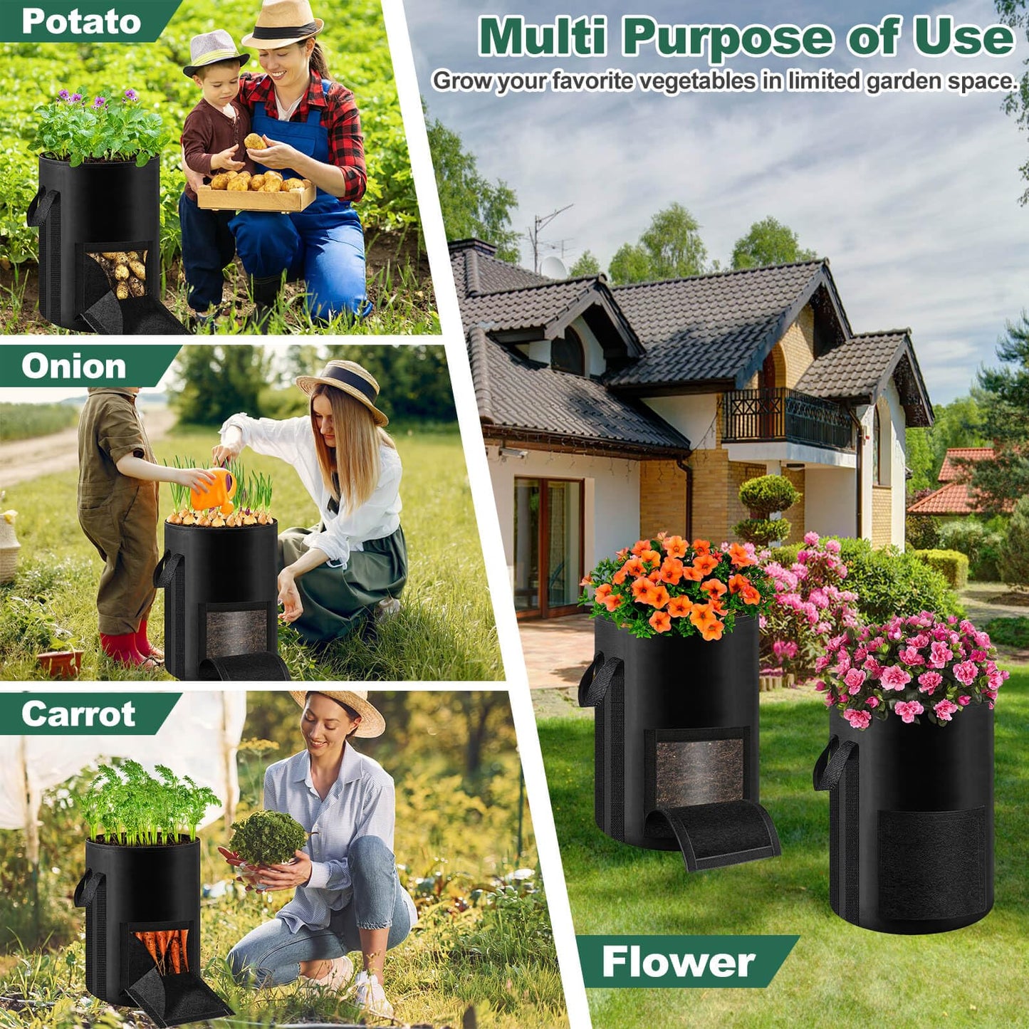 Lezmarket 2 Pack 10 Gallon Potato Grow Bags, Nonwoven Fabric Garden Planters with Reinforced Handle, Large Pots for Potato, Vegetable and Outdoor Plants