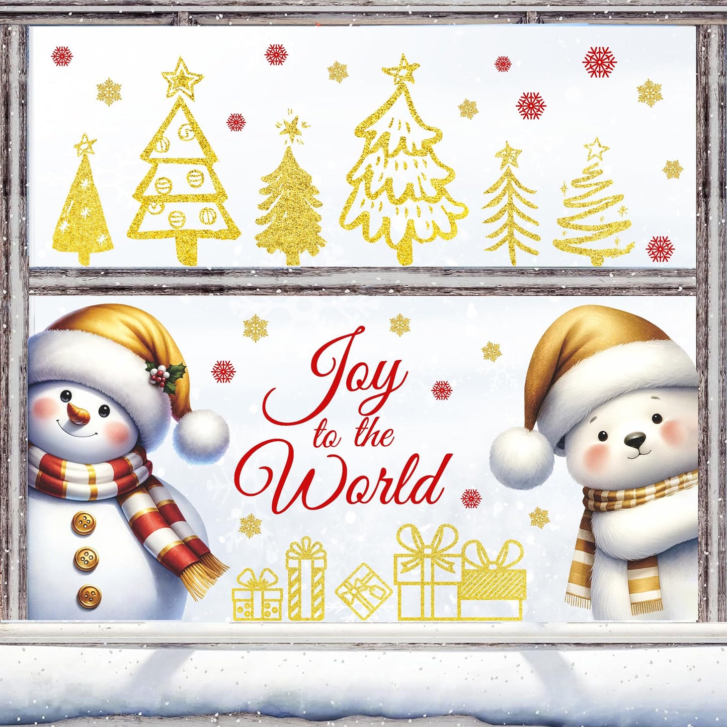 Christmas Window Decorations Stickers Snowman Window Decals Vinyl Christmas Windows Clings Double-Side Xmas Decal Peel and Stick Joy to The World Sticker for Home Xmas Party Supplies Decor