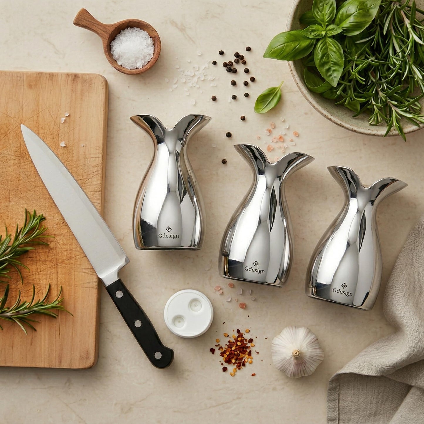 Gdesign Stainless Steel Salt Shaker, Refillable Seasoning Cans - Calla Lily Design Spice Dispenser for Home, Restaurant, Canteen