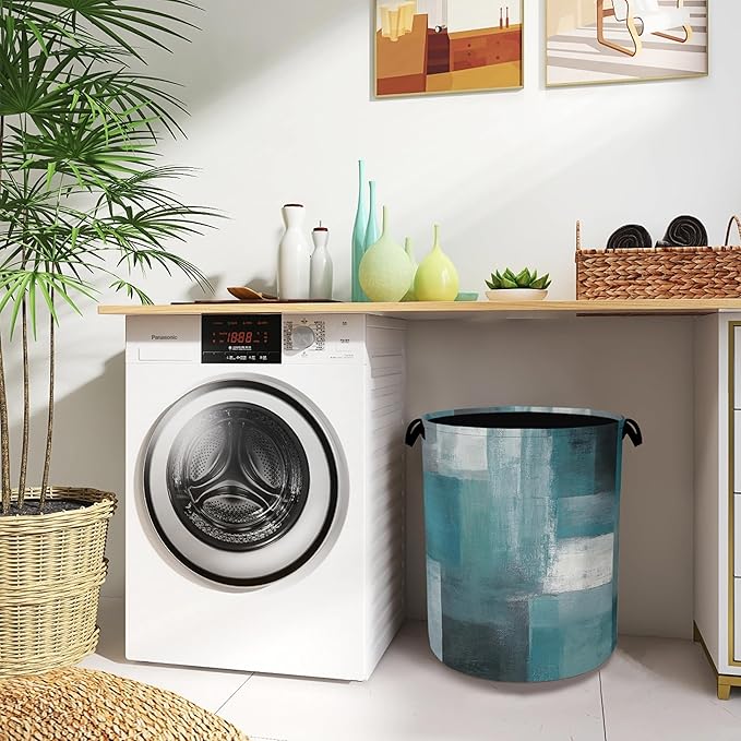 Blue Gray Modern Laundry Basket, Art Foldable