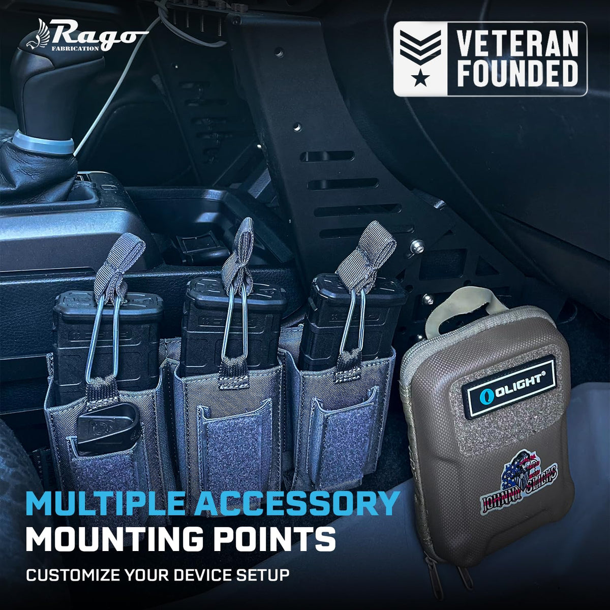 Rago Fabrication Center Console Molle Storage Panel Compatible with 3rd Gen Tacoma 2016-2023 - Pickup Interior Organizer, Modular Gear Mount System for Tablets & GPS