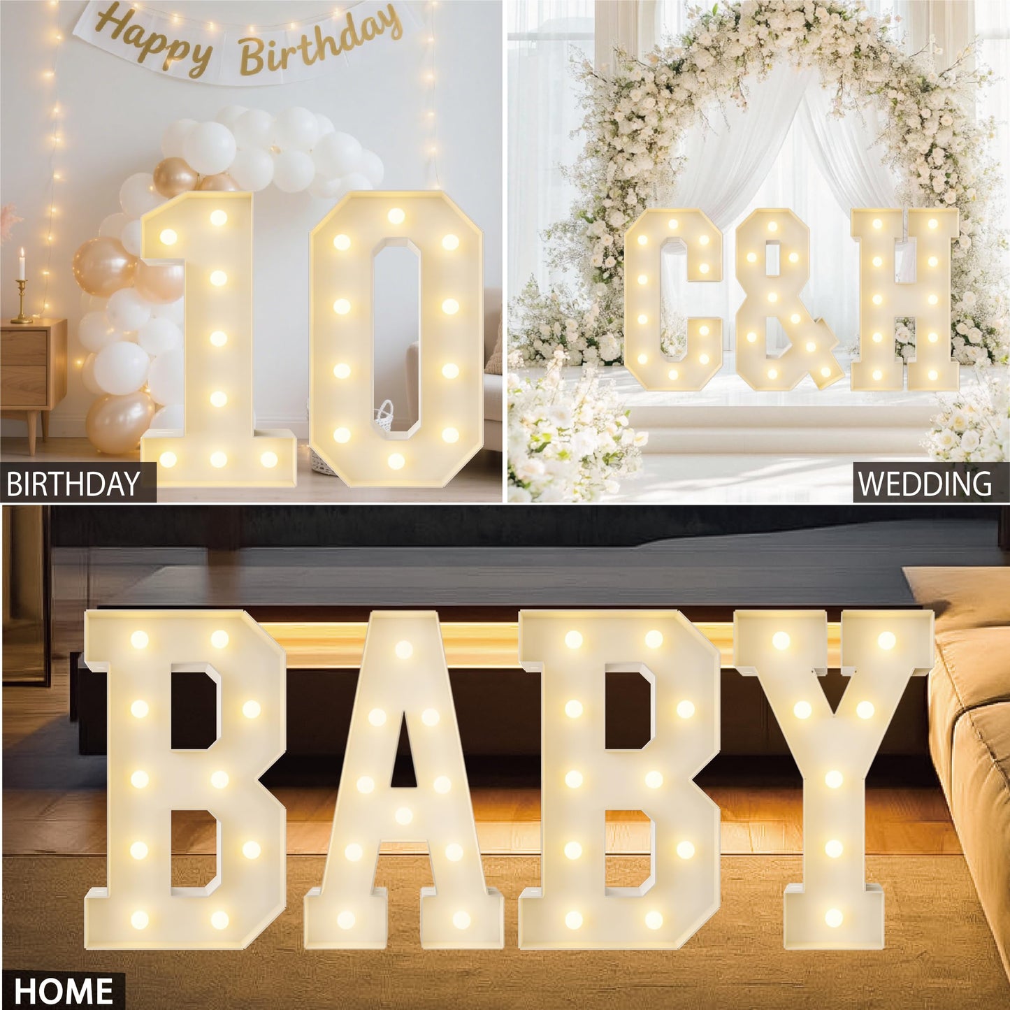 HXWEIYE Large marquee numbers 0, 3FT Big Light Up Number with light, Mosaic Balloon Frame, Pre-Cut Frame Giant Led Numbers for baby shower Birthday Party Bar Graduation Decor (Warm White)