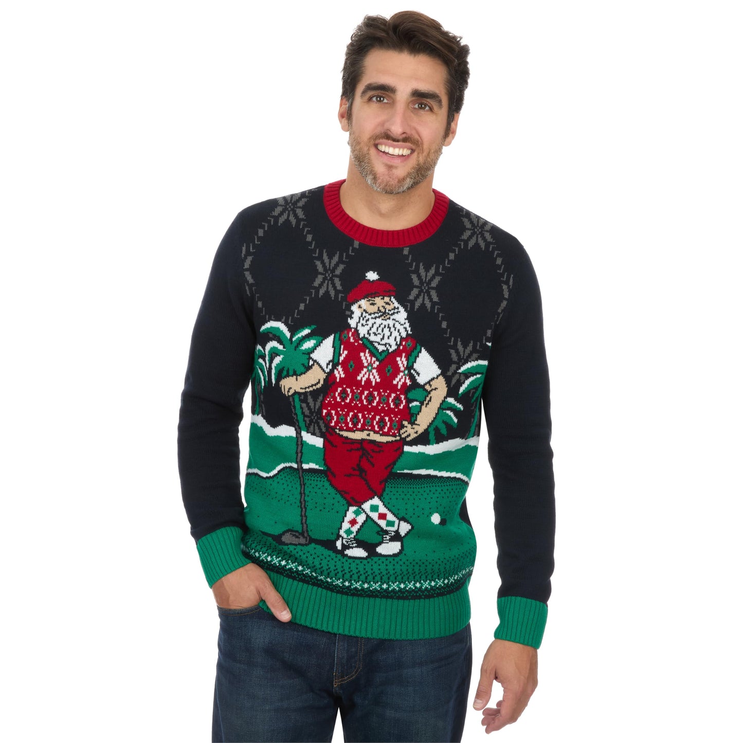 The Ugly Sweater Co. Mens Sports Golf Sports Ugly Christmas Sweater for Holiday Fun Design, Snug Fit Breathable Crewneck