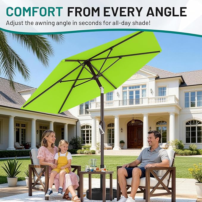 AreShark 7.5FT Patio Umbrella Table Market Umbrella with 6 Sturdy Ribs, Button Tilt/Crank Heavy-Duty Round Outdoor Umbrellas for Garden, Deck, Backyard,and Pool, Apple Green