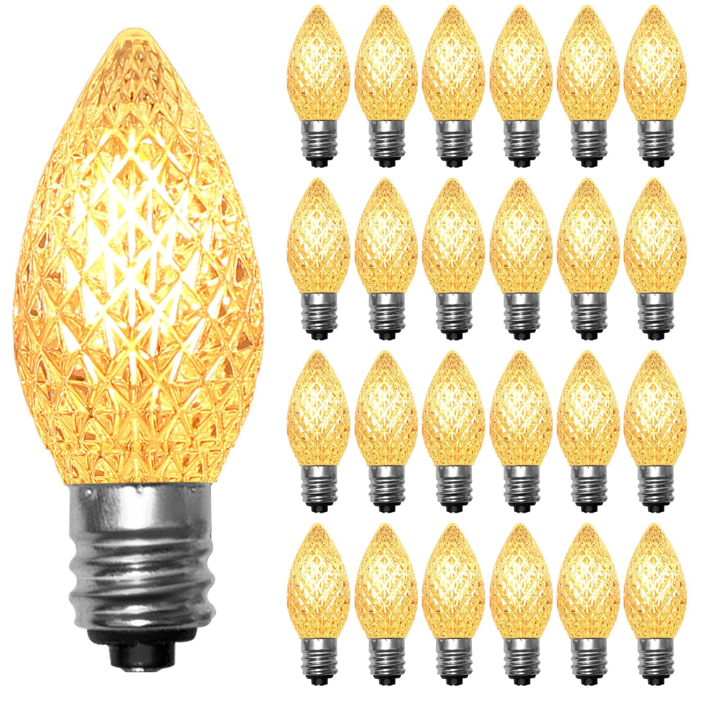 25 Pack C7 Clear LED Light Bulbs, E12 Candelabra Base Christmas Replacement Bulbs, 0.6W Shatterproof Warm White Bulbs for Outdoor Christmas String Lights, Window Candles, Chandelier, Night Light Decor