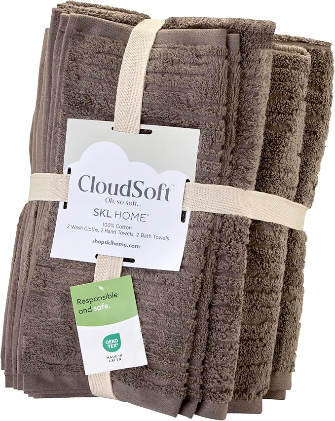 SKL Home CloudSoft 100% Cotton Luxury 6-Piece Towel Set, 600 GSM, Ultra Plush &