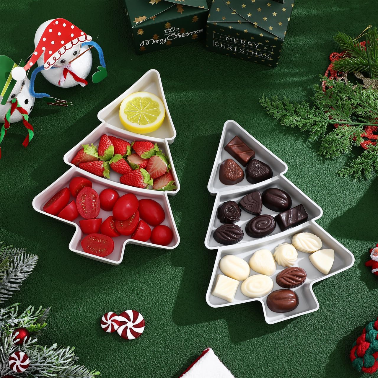 Angoily Christmas Serving Tray, 2pcs Plastic Christmas Tree Serving Platter, Tree Shaped Holiday Candy Dishes, Ideal for Holiday Treats Candy Fruit Feasts Festive Tableware Appetizer Xmas Parties