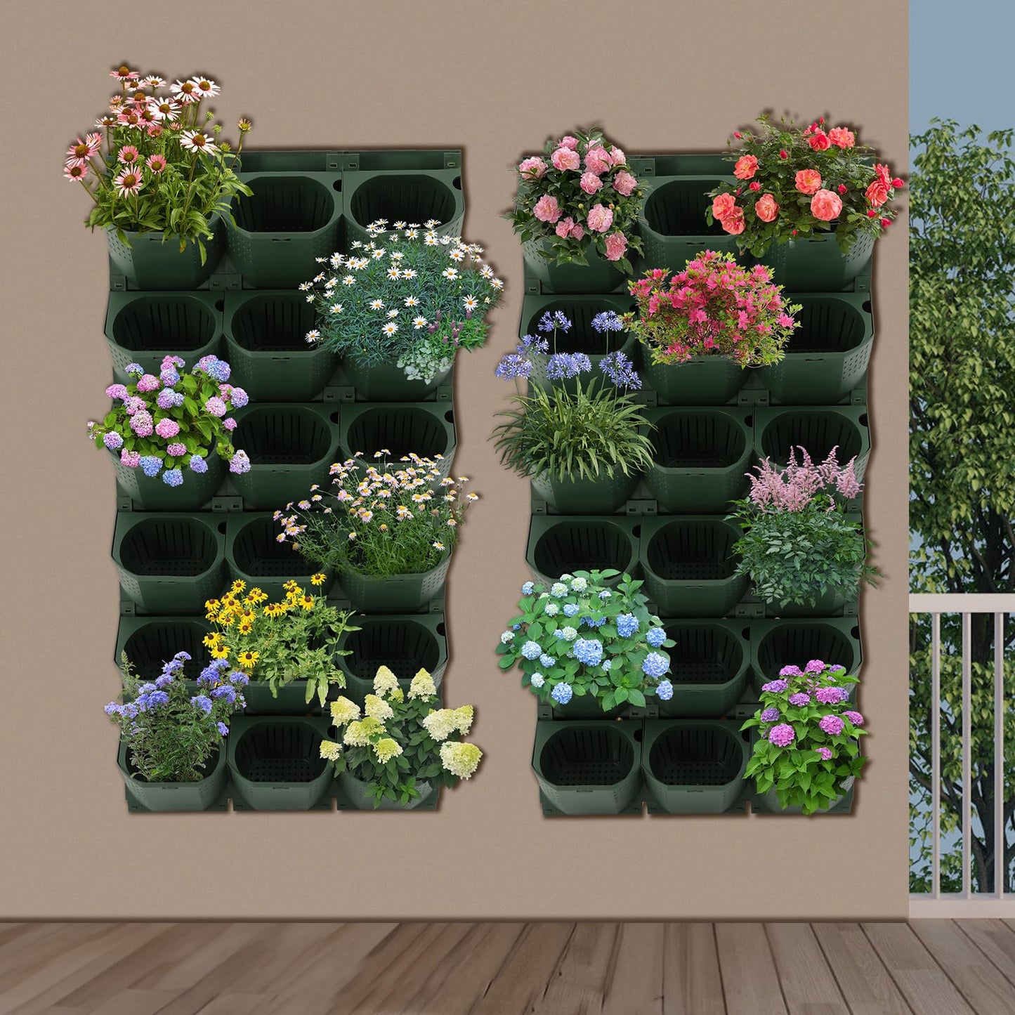 lxrnqcey Vertical Wall Planter, Wall-Mounted Flower Pot Holder with 36 Pots, Outdoor Wall Planter System, Hanging Vertical Wall-Plant for Yard Garden Balcony Home Decoration (Army Green)