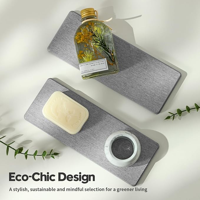 2PCS Bathroom Counter Vanity Trays, Water Absorbing Diatomite Stone Quick