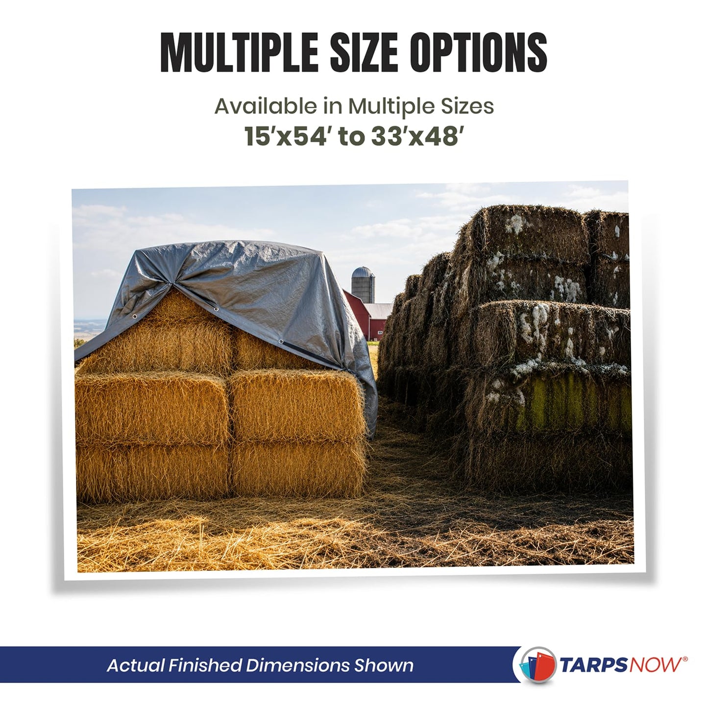 Tarps Now | Heavy Duty Waterproof Hay Tarp 25' x 33' ft | Multipurpose 12 Mil Poly Tarpaulin Sheet Cover | #2 Brass Spur Grommets | Agricultural, Camping Tents & Weather Protection | Silver & Black