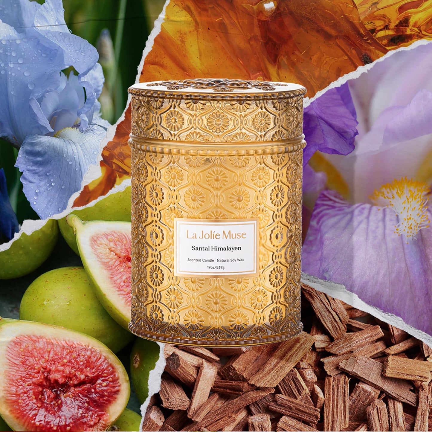 LA Jolie Muse Santal Himalayen, Large Natural Soy Candle, 90 Hours Burning Time, Wood Wicked Candle,Sandalwood Candle, Aromatherapy Candle Gifts, Luxury Candles for Home