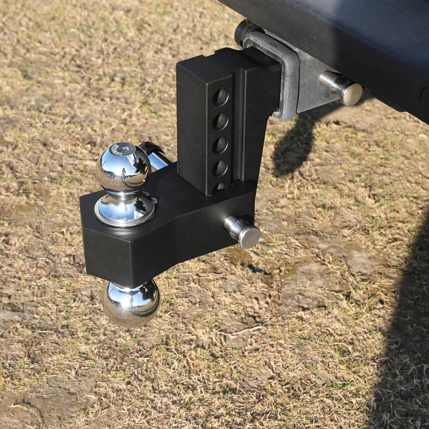 Adjustable Aluminum Trailer Hitch - Fits 2" Receiver, 6" Drop & Rise Dual Ball Mount (2" X 2-5/16") - 12,500 LBS GTW Towing Capacity with 2 Locking Pins for Trailers, Campers, Agricultural Machines
