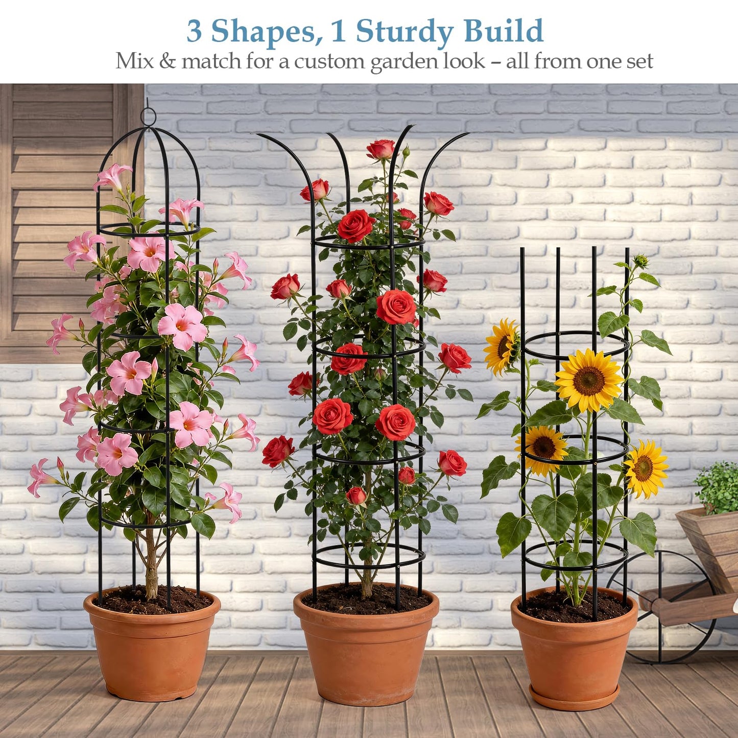DEVISEFUN 100% Metal Trellis for Climbing Plants Outdoor 6.6ft 1PK,Garden Obelisk Trellis for Potted Plants Indoor with Ties and Butterflies,Plant Support for Clematis Tomato Cucumber Ivy Rose