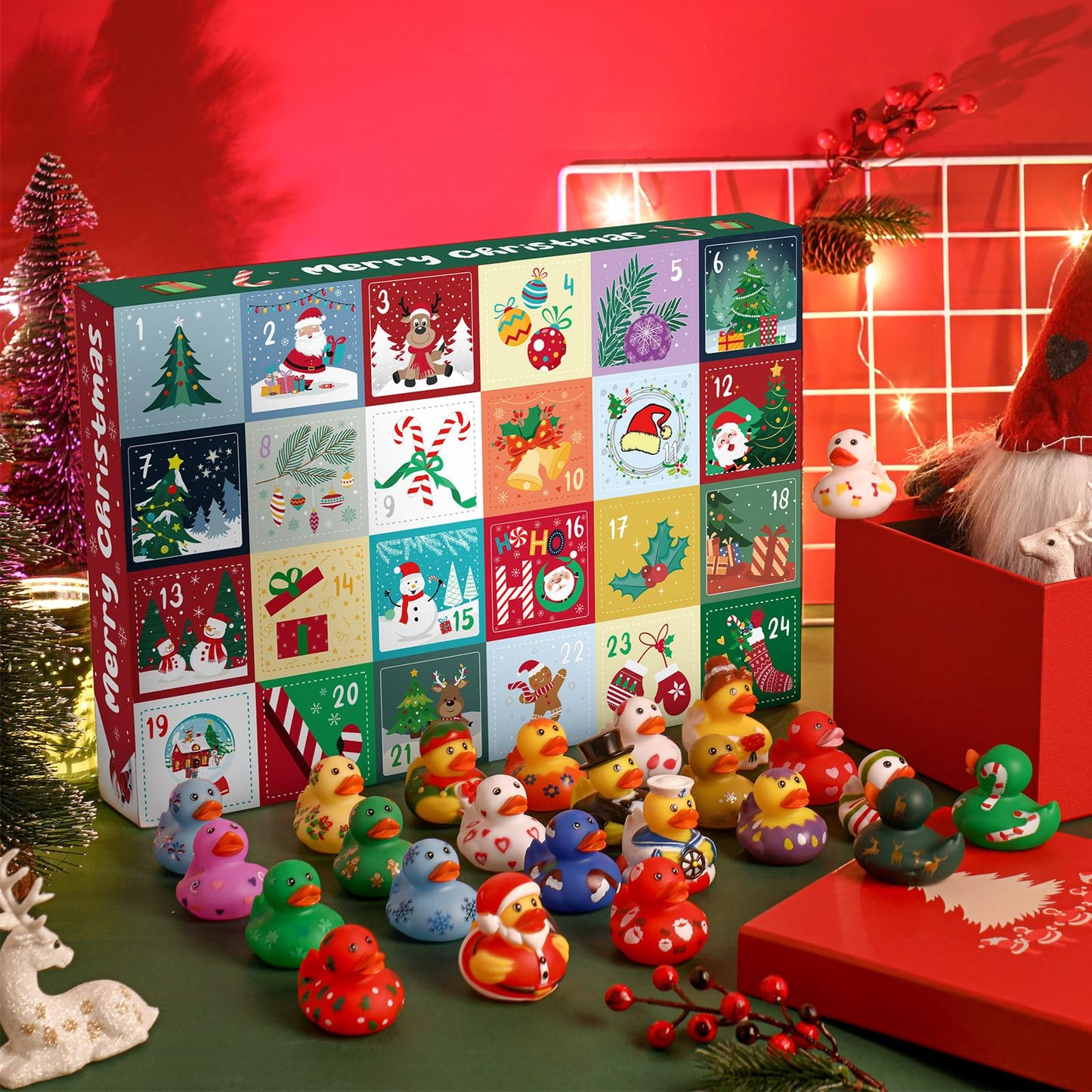 Jerify 1 Set 2025 Christmas Rubber Duck Advent Calendar, 24 Days of Christmas Countdown Blind Toys Xmas Ducks for Kids Toddlers, Xmas Gifts for Boys Girls Holiday Party Favors